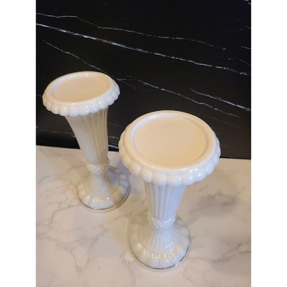 Lenox 10" Classic Ivory 24K Gold Trim Fluted Pillar Candle Holders Set of 2 EUC - Picture 4 of 8